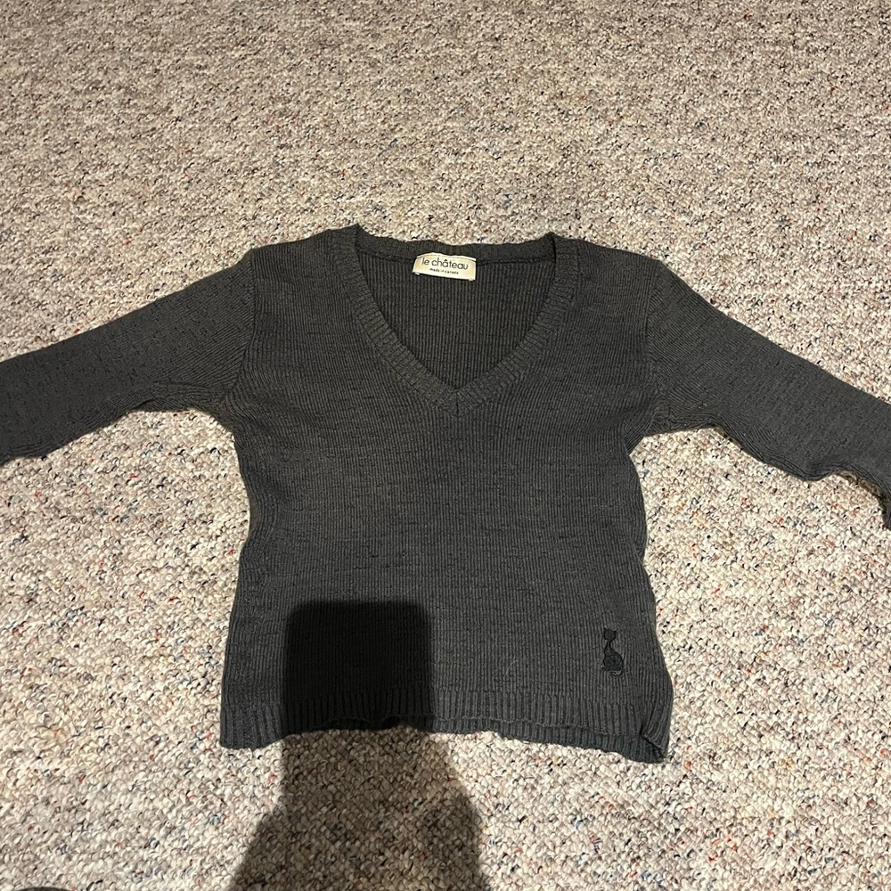 le chateau Charcoal Gray V-Neck Knit Sweater